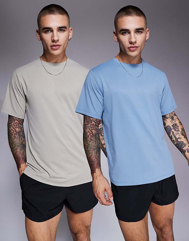 asos 4505 Icon training t-shirt with quick dry 2 pack in taupe and slate blue