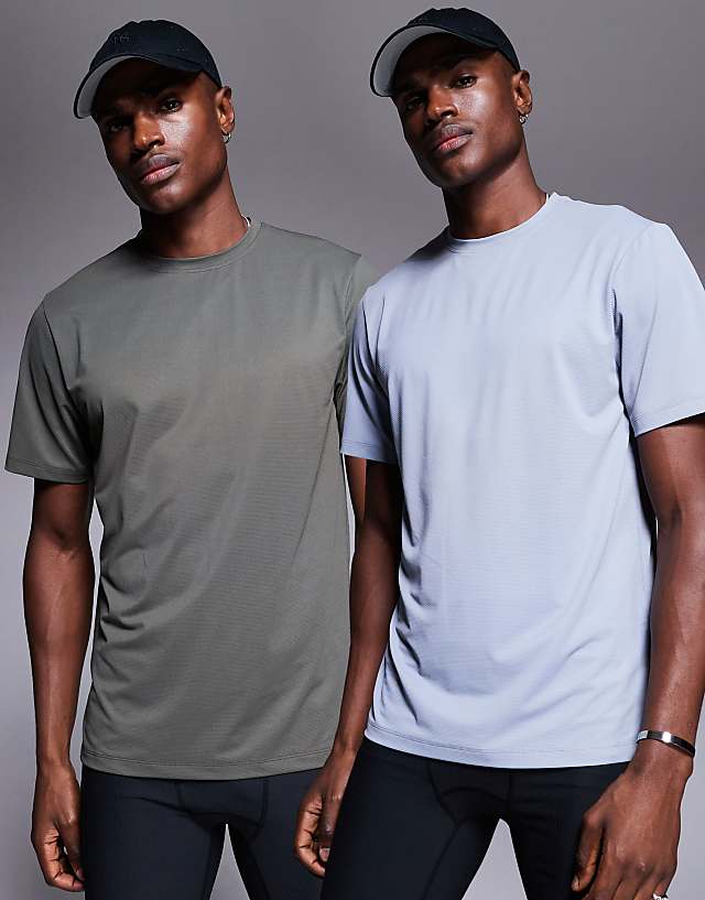 asos 4505 Icon training t-shirt with quick dry 2 pack in khaki and grey