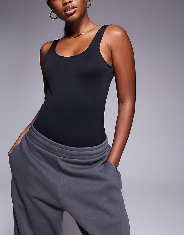 asos 4505 Intimate low back seamless active bodysuit in black
