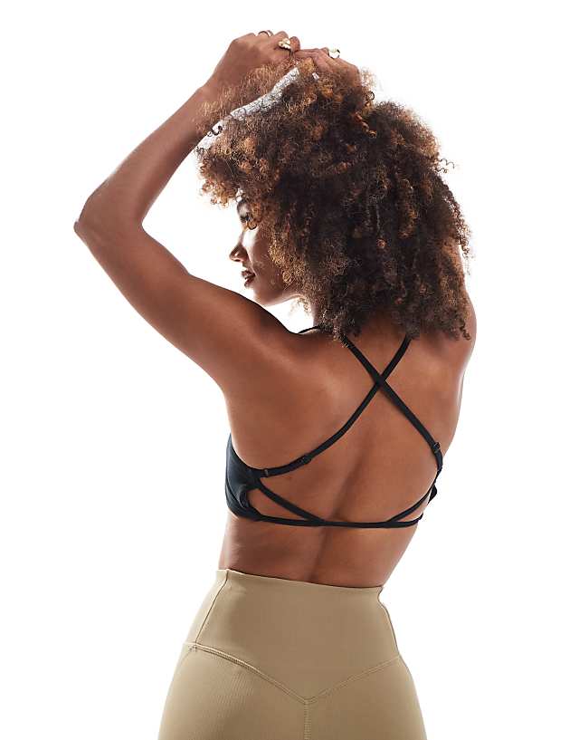 Asos 4505 Light Support Ruched Front Strap Back Sports Bra In Black