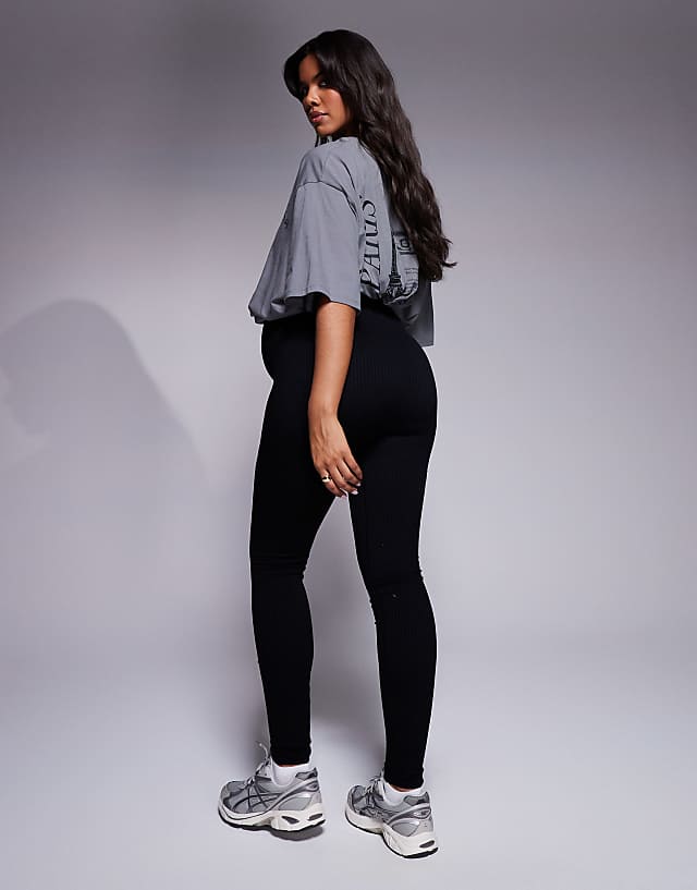 Asos 4505 Maternity Icon Seamless Rib Gym Legging In Black