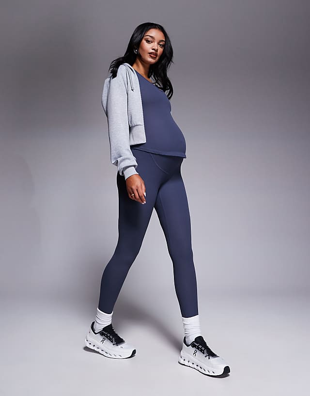 Asos 4505 Maternity Soft Touch Rib Vest With Inner Bra In Blue Grey