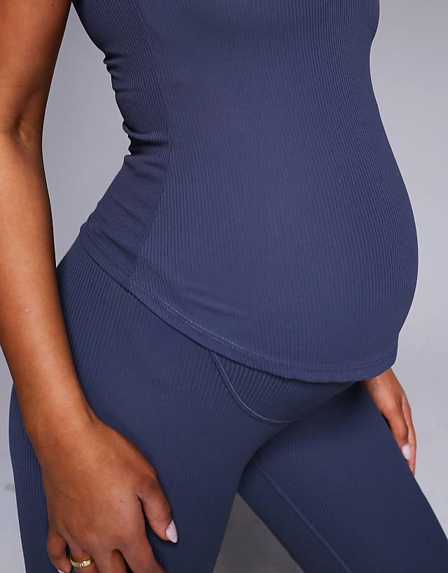 Asos 4505 Maternity Soft Touch Rib Vest With Inner Bra In Blue Grey