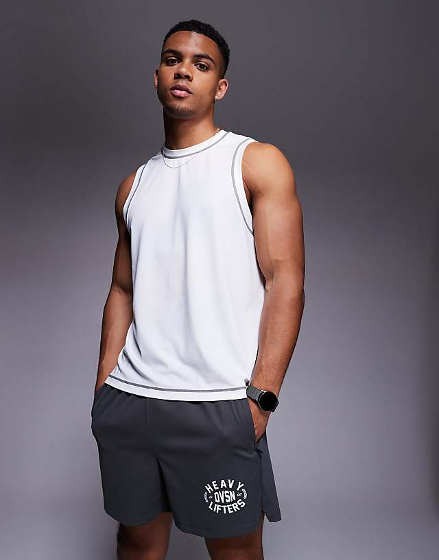 asos 4505 mesh drop armhole vest with contrast seams in white