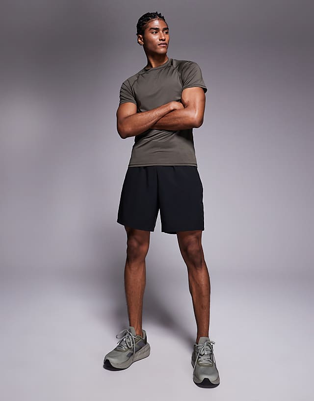 Asos 4505 Muscle Fit Seam Detail Quick Dry Base Layer In Khaki