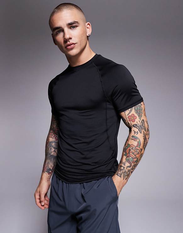 asos 4505 muscle fit seam detail quick dry base layer in black