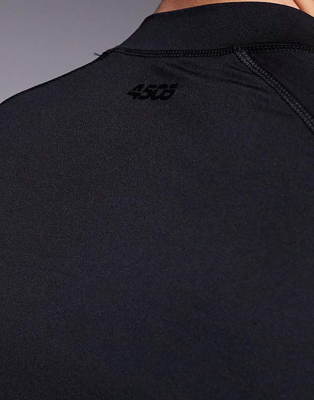 Asos 4505 Muscle Fit Seam Detail Quick Dry Base Layer With Mock Neck In Black