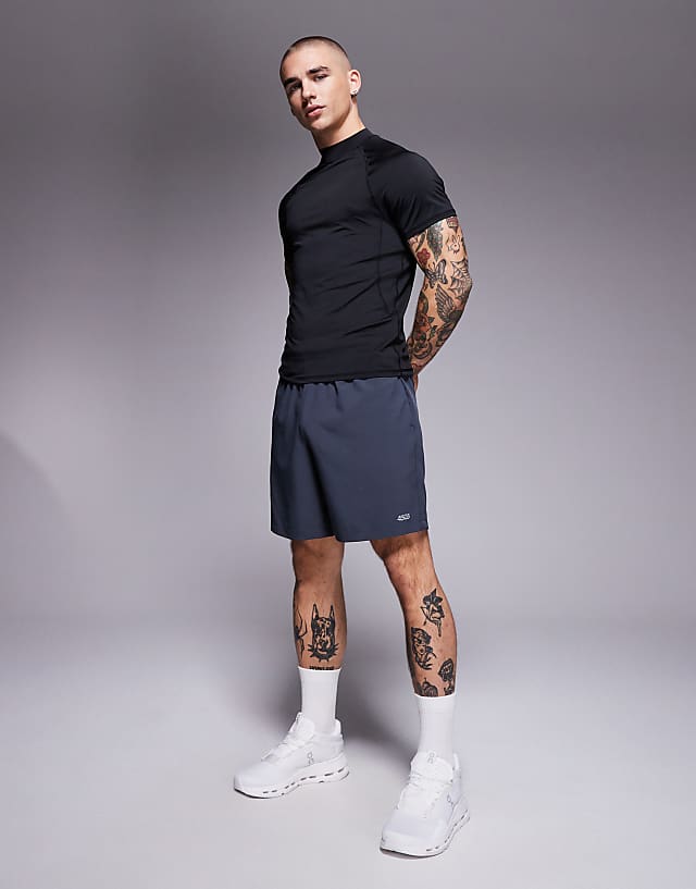 Asos 4505 Muscle Fit Seam Detail Quick Dry Base Layer With Mock Neck In Black