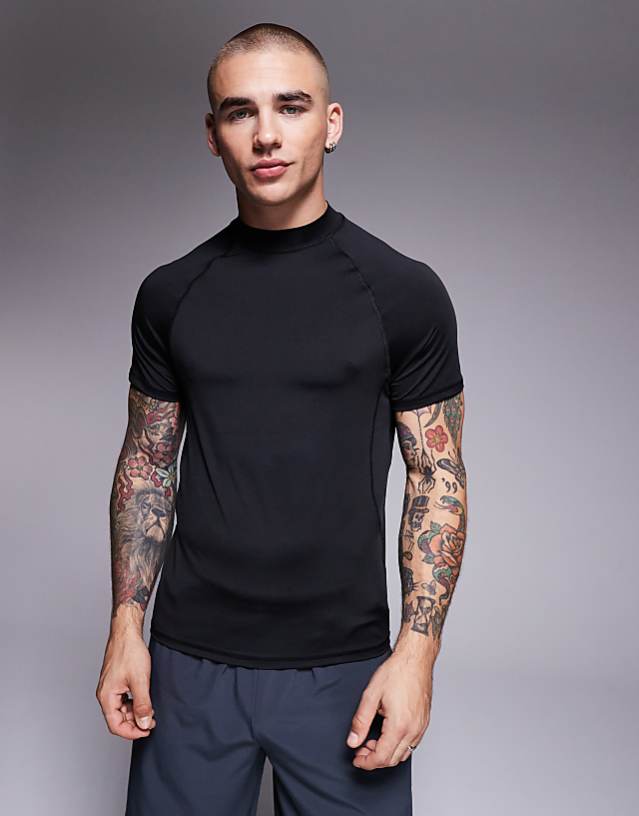 asos 4505 muscle fit seam detail quick dry base layer with mock neck in black