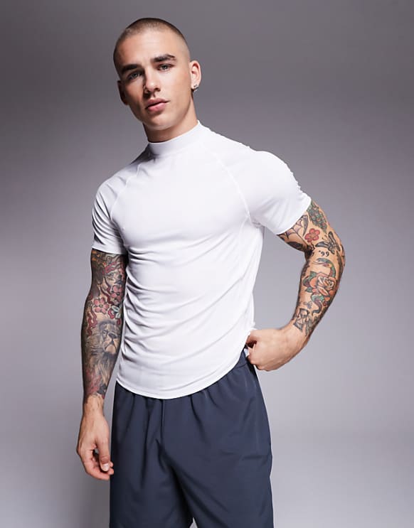 asos 4505 muscle fit seam detail quick dry base layer with mock neck in white