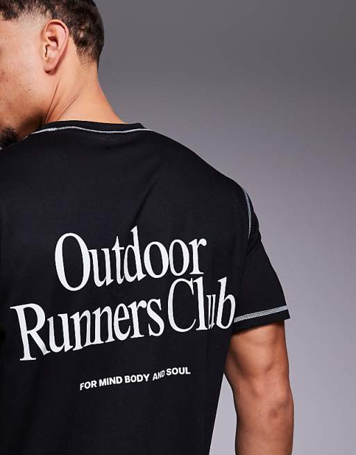 Asos 4505 Outdoor Runner Back Graphic Quick Dry Mesh T-shirt In Black
