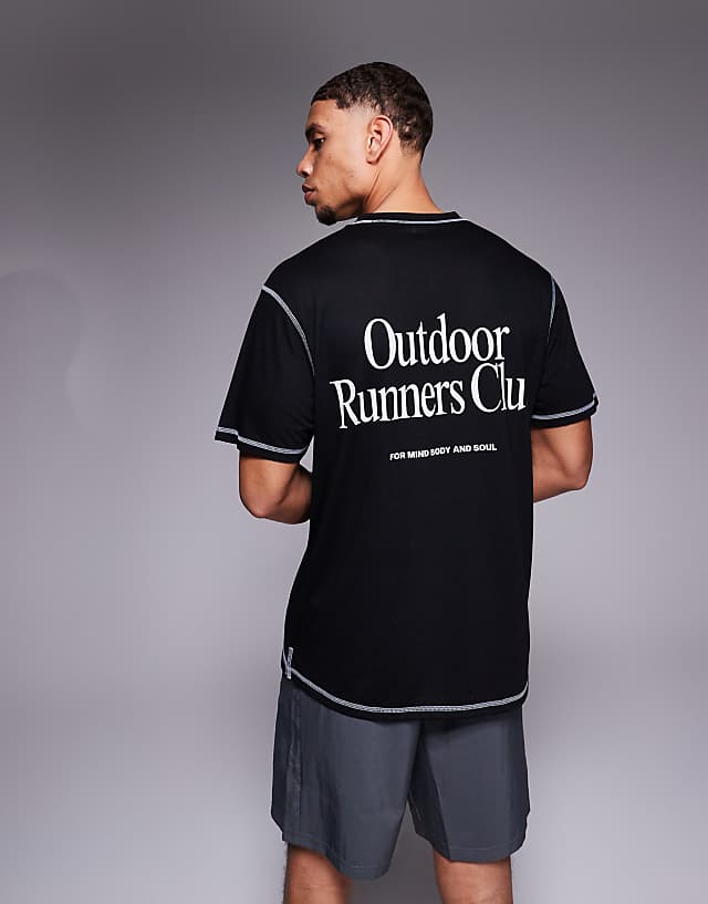 asos 4505 Outdoor Runner back graphic quick dry mesh t-shirt in black