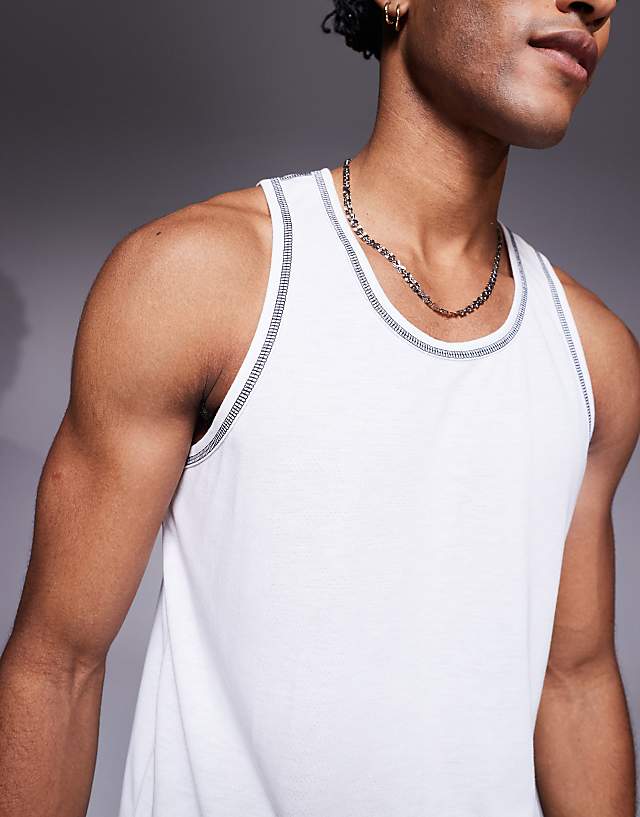 Asos 4505 Outdoor Runner Back Graphic Quick Dry Mesh Tank In White