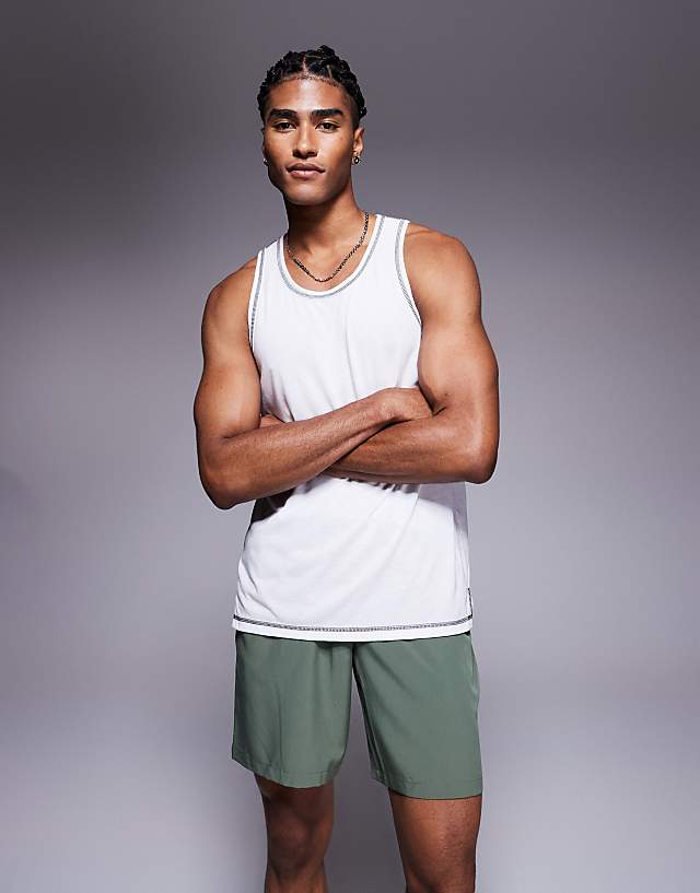Asos 4505 Outdoor Runner Back Graphic Quick Dry Mesh Tank In White