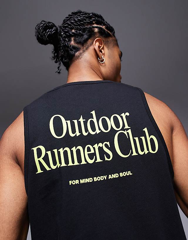 Asos 4505 Outdoor Runner Back Print Cotton Vest With Quick Dry Finish In Black