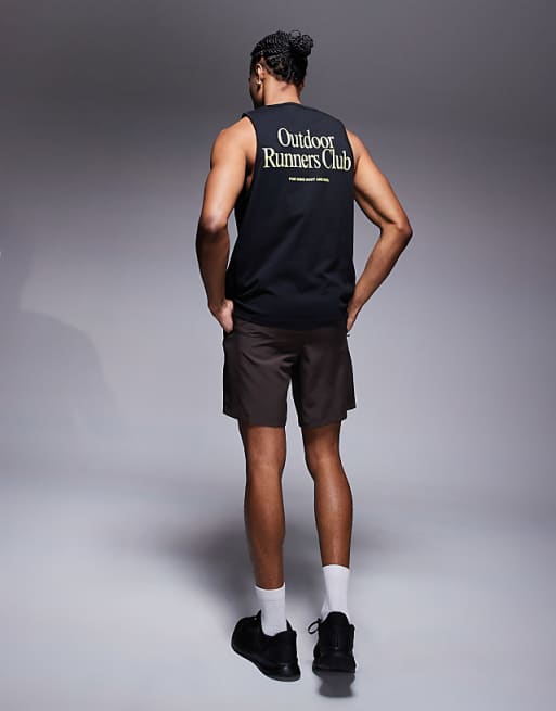 Asos 4505 Outdoor Runner Back Print Cotton Vest With Quick Dry Finish In Black