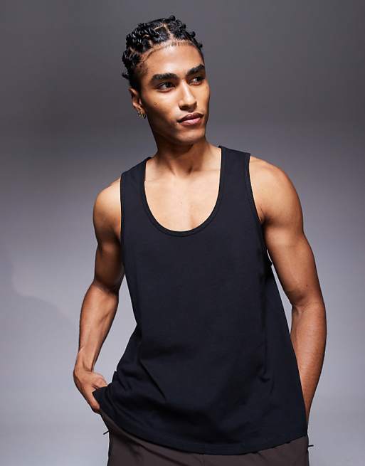 Asos 4505 Outdoor Runner Back Print Cotton Vest With Quick Dry Finish In Black