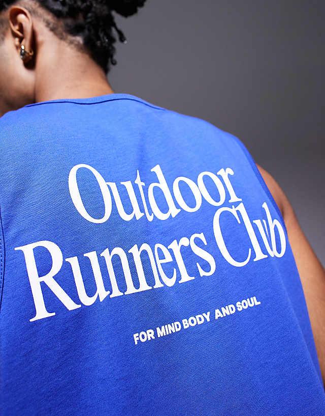 Asos 4505 Outdoor Runner Back Print Cotton Vest With Quick Dry Finish In Cobalt Blue