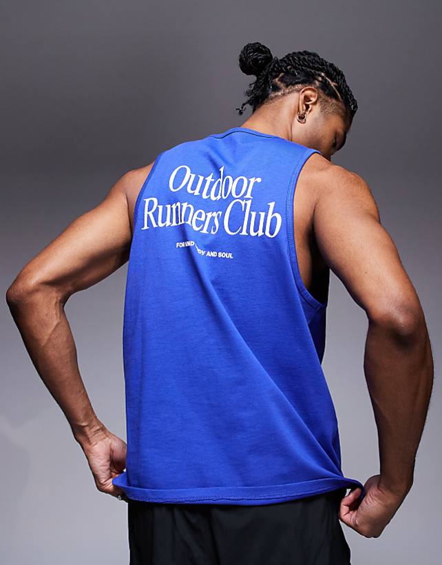 asos 4505 Outdoor Runner back print cotton vest with quick dry finish in cobalt blue
