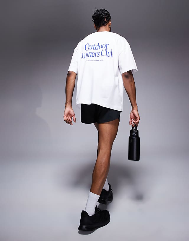Asos 4505 Outdoor Runner Back Print Heavyweight Cotton Oversized T-shirt With Quick Dry Finish In White