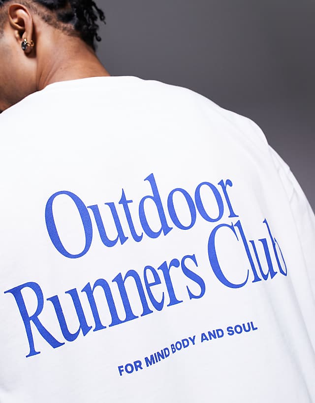 Asos 4505 Outdoor Runner Back Print Heavyweight Cotton Oversized T-shirt With Quick Dry Finish In White