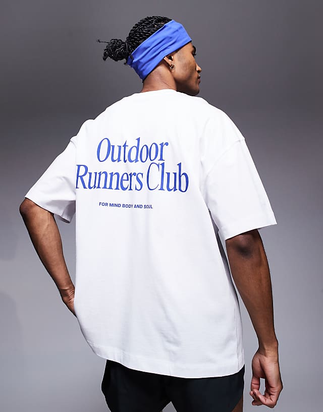 asos 4505 Outdoor Runner back print heavyweight cotton oversized t-shirt with quick dry finish in white