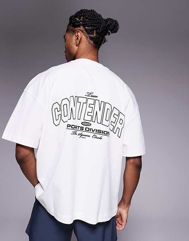 asos 4505 oversized heavyweight back print cotton t-shirt with quick dry finish in vintage white