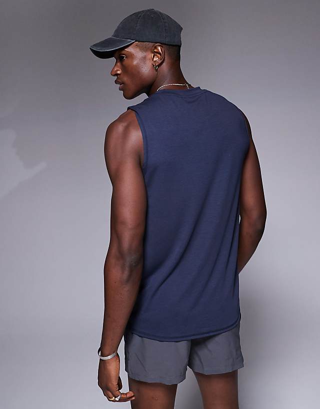 Asos 4505 Performance Quick Dry Straight Fit Training Tank In Midnight Navy