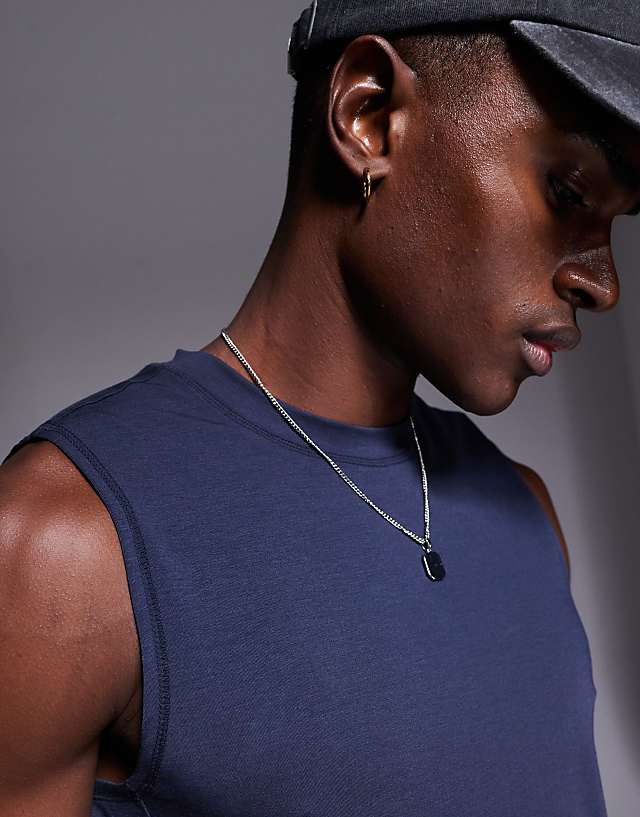 Asos 4505 Performance Quick Dry Straight Fit Training Tank In Midnight Navy