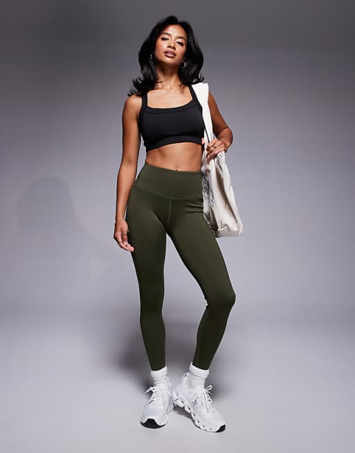 Asos 4505 Petite Icon Active Bum Sculpt High Waist Gym Legging With Inner Pocket In Khaki