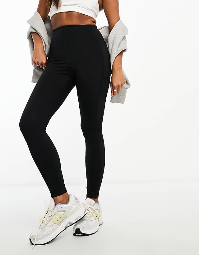 Asos 4505 Petite Icon Active Tie Waist Run Legging With Phone Pocket In Black