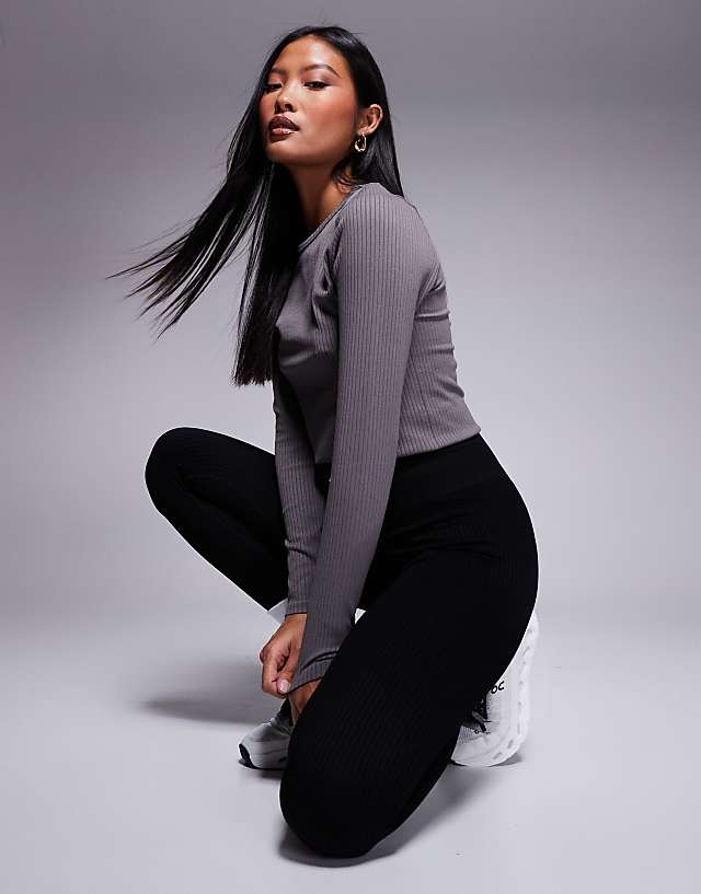 Asos 4505 Petite Icon Seamless Rib Gym Legging In Black