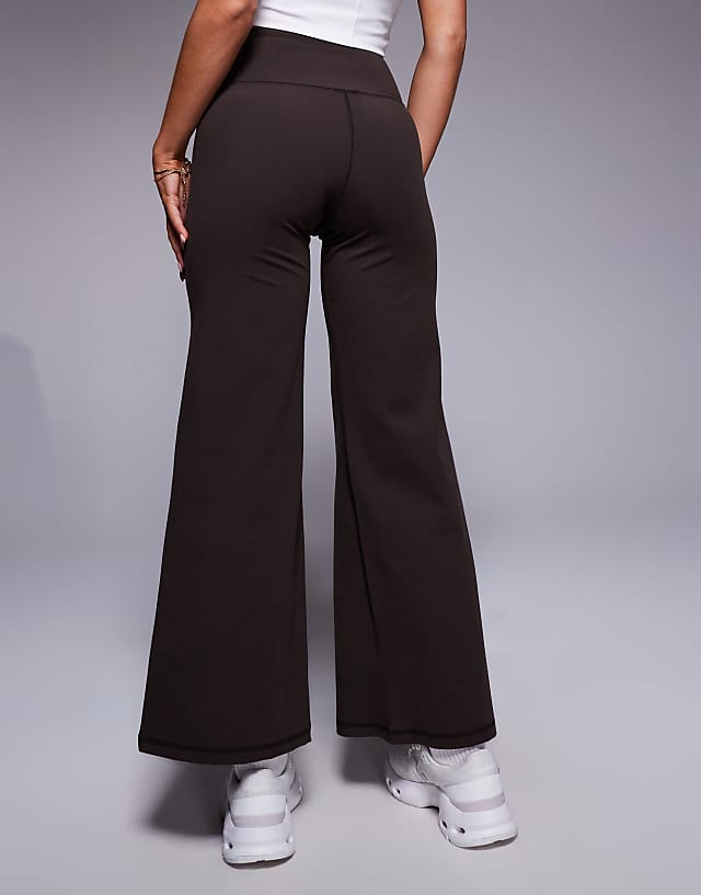 Asos 4505 Petite Icon Soft Touch High Waist Wide Leg Dance Pant In Chocolate
