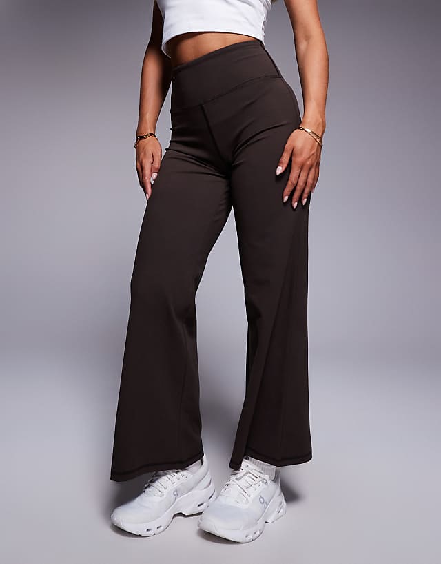 Asos 4505 Petite Icon Soft Touch High Waist Wide Leg Dance Pant In Chocolate