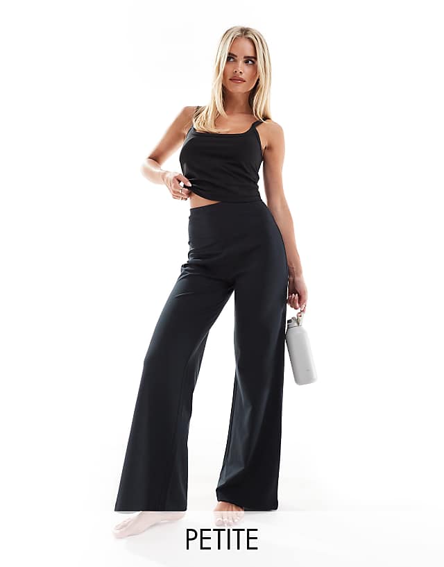asos 4505 Petite Icon soft touch high waist wide leg dance pant in black