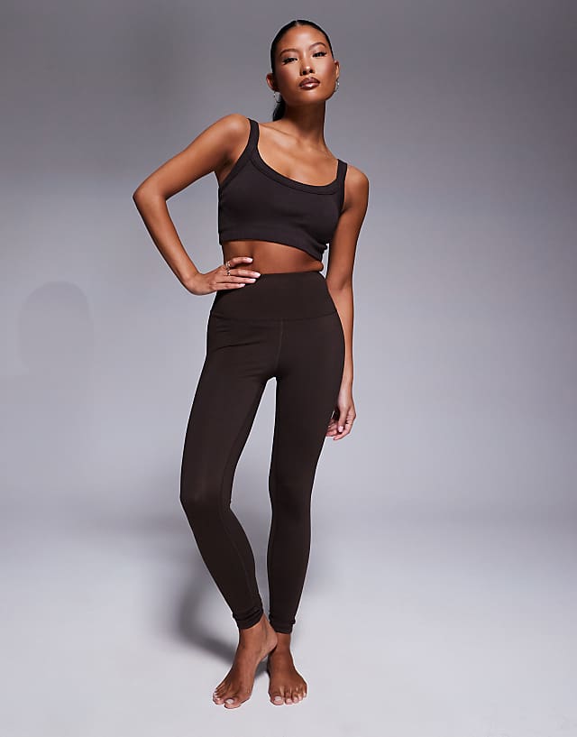asos 4505 Petite Icon soft touch high waist yoga legging in chocolate