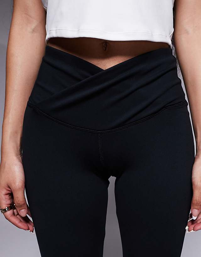 Asos 4505 Petite Icon Soft Touch Wrap Waist Slim Kick Yoga Legging In Black