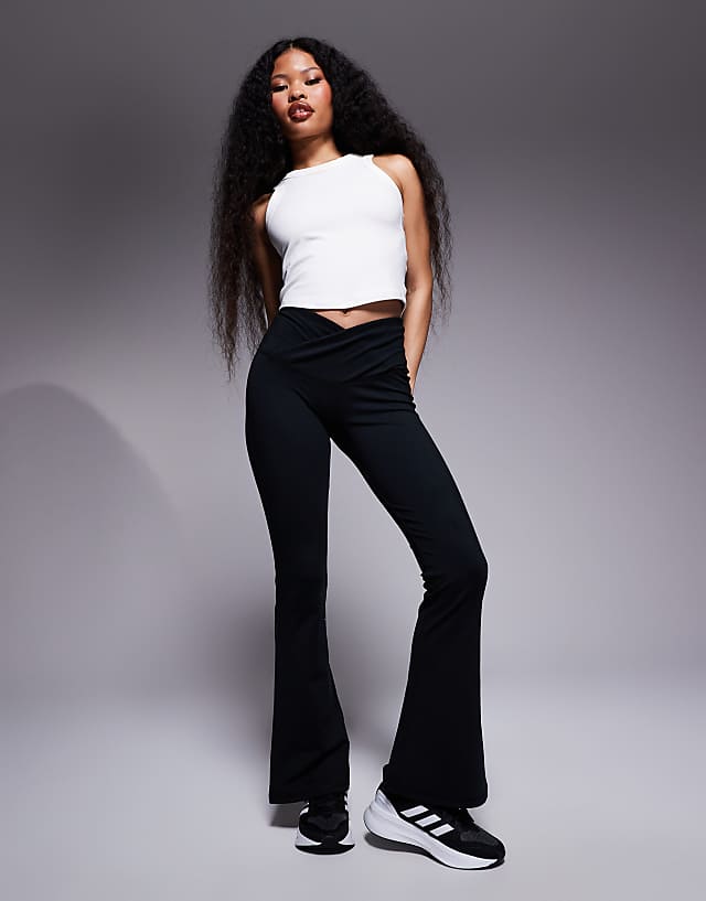 Asos 4505 Petite Icon Soft Touch Wrap Waist Slim Kick Yoga Legging In Black