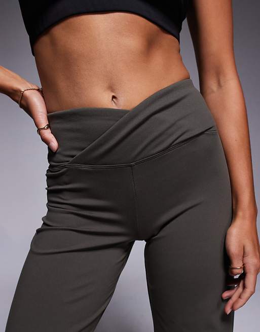 Asos 4505 Petite Icon Soft Touch Wrap Waist Wide Leg Dance Pant In Dark Olive