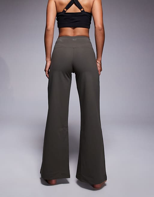 Asos 4505 Petite Icon Soft Touch Wrap Waist Wide Leg Dance Pant In Dark Olive