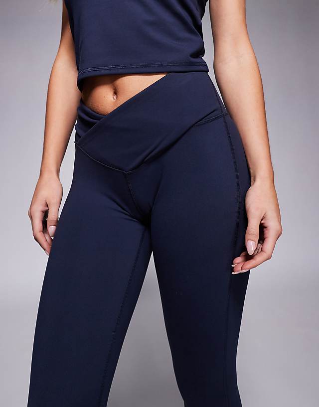 Asos 4505 Petite Icon Soft Touch Wrap Waist Yoga Legging In Midnight Navy