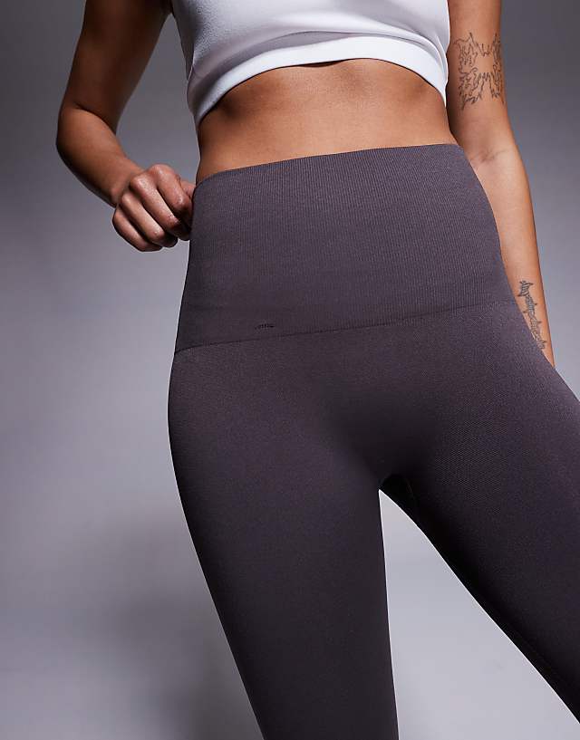 Asos 4505 Petite Seamless Deep High Waist Gym Legging In Charcoal