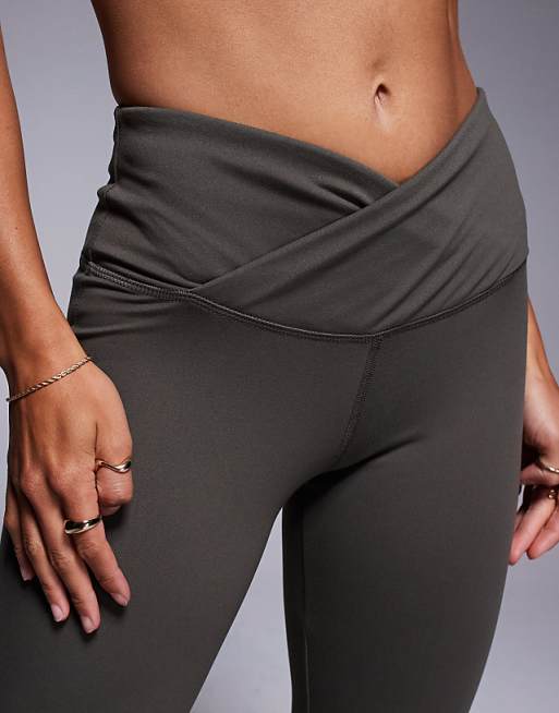 Asos 4505 Petite Slim Kick Legging With Wrap Waist In Soft Touch Fabric In Dark Olive - KHAKI