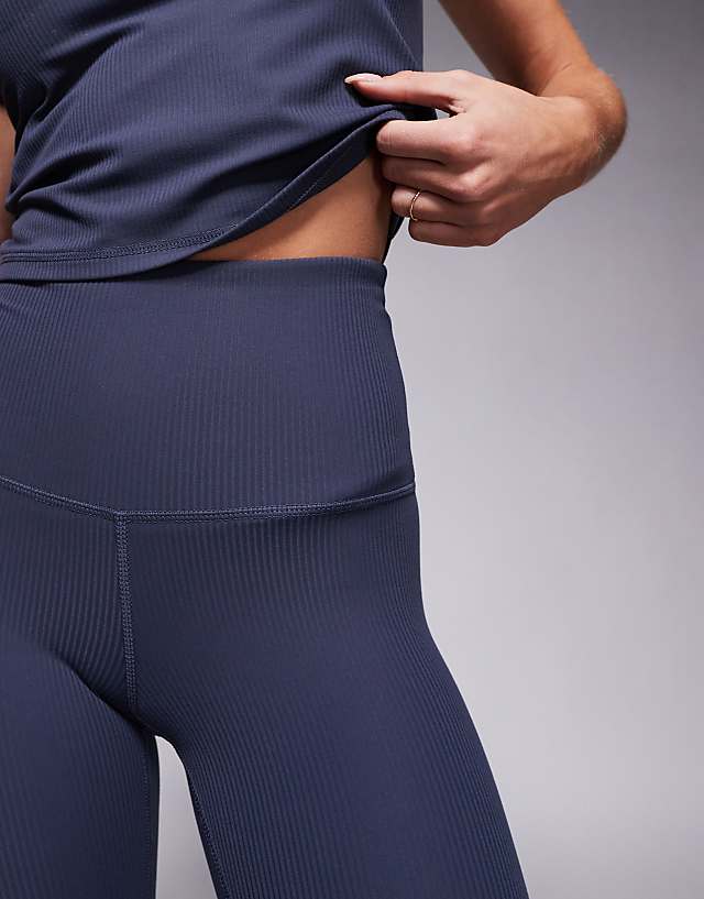 Asos 4505 Petite Soft Touch Rib High Waist Gym Legging In Blue Grey