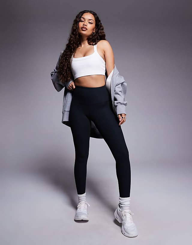 asos 4505 Petite soft touch rib high waist gym legging in black