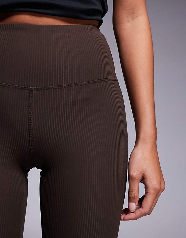 Asos 4505 Petite Soft Touch Rib Slim Kick Yoga Legging In Truffle