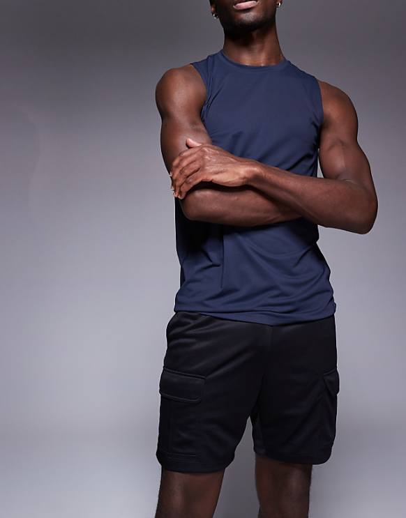 asos 4505 poly tricot training cargo short in black