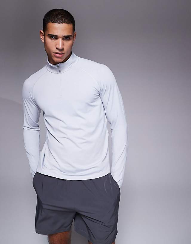 Asos 4505 Quarter Zip Long Sleeve Quick Dry Training Top In Grey Marl