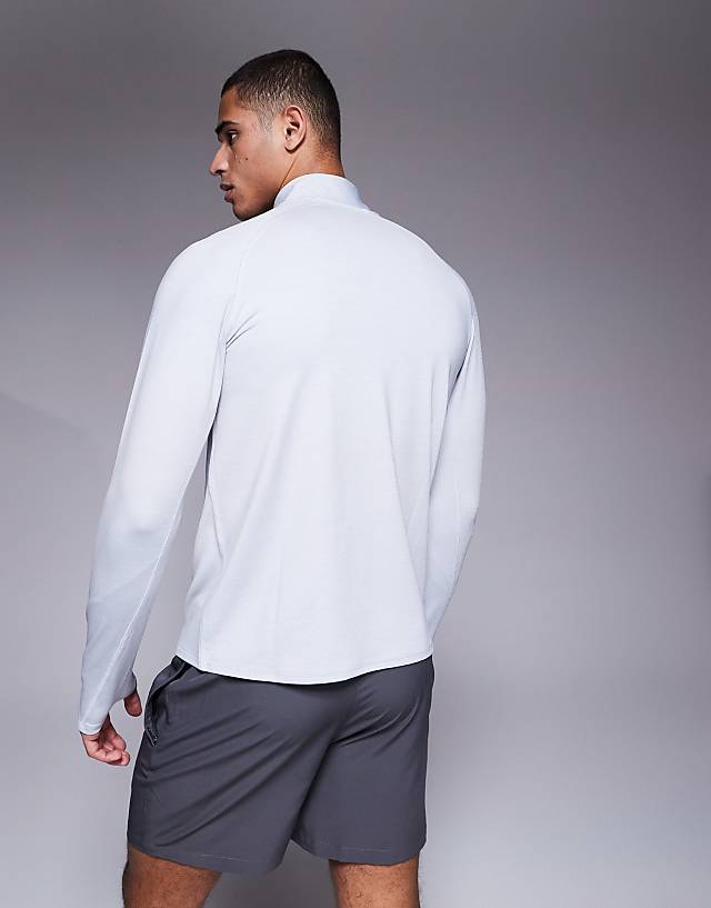 Asos 4505 Quarter Zip Long Sleeve Quick Dry Training Top In Grey Marl