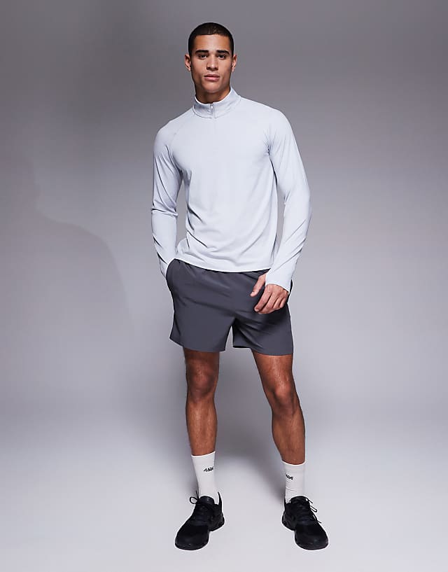 asos 4505 quarter zip long sleeve quick dry training top in grey marl